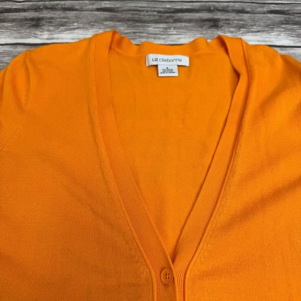Liz Claiborne Women Long Cardigan Small Golden Orange Button Front Tunic Sweater